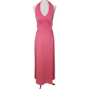 Vintage pink babydoll backless halter top 70s maxi sundress dress size small
